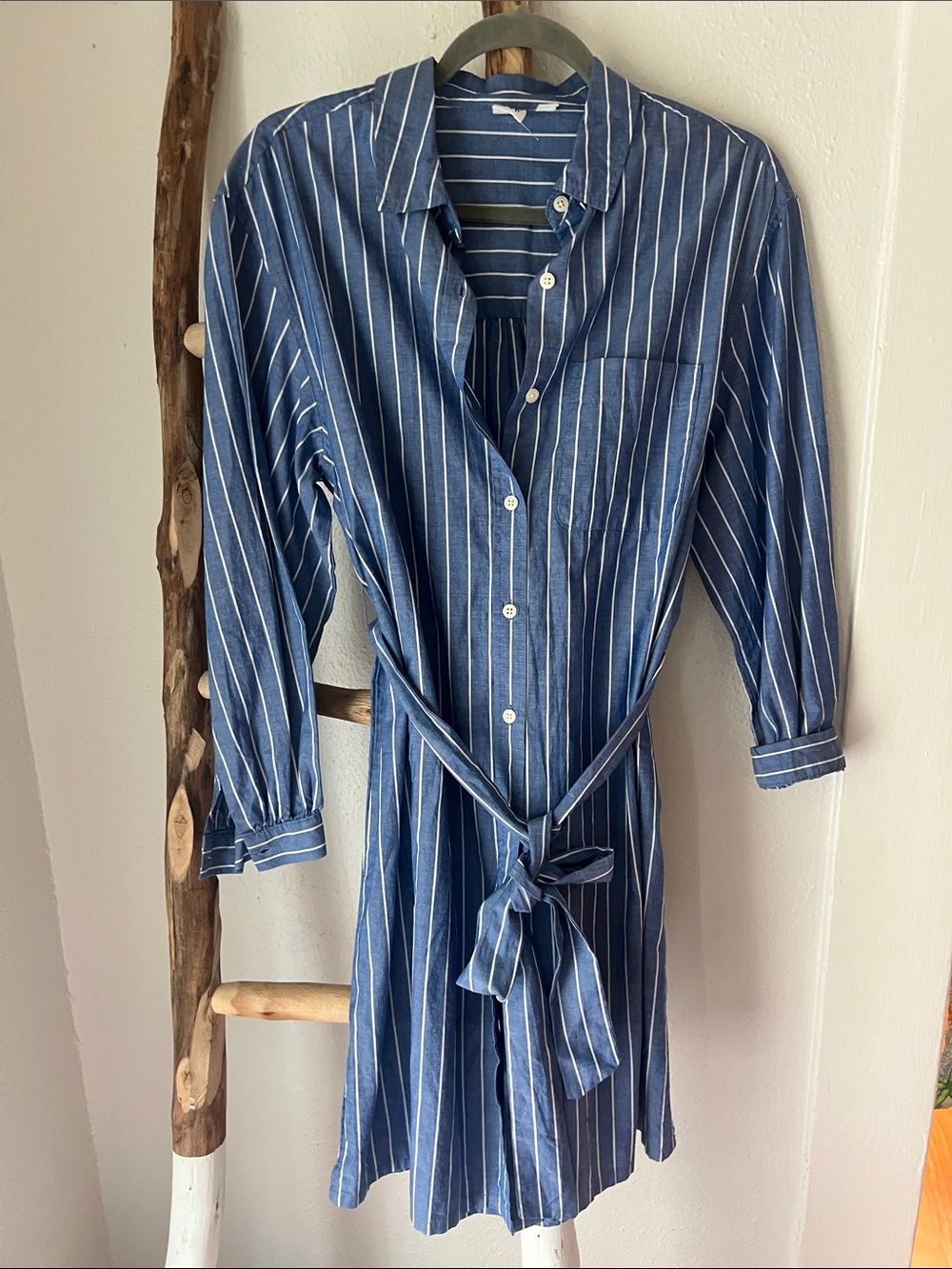 GAP Blue and White Striped Classic Cotton Preppy Long Sleeve Shirt Dress Small